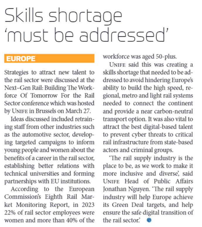 Skills shortages ‘must be addressed’ (Railway Gazette)