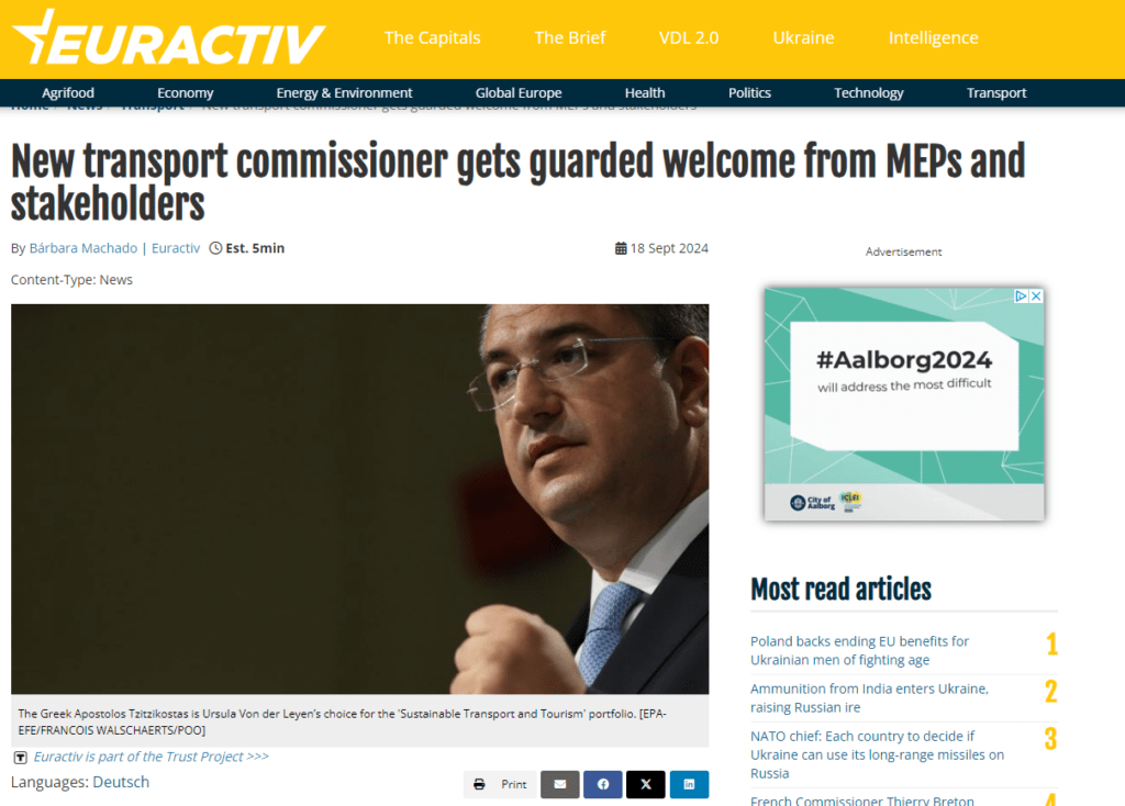 New transport commissioner gets guarded welcome from MEPs and stakeholders (EurActiv)