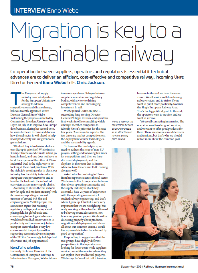 Migration is key to a sustainable railway (Railway Gazette International)