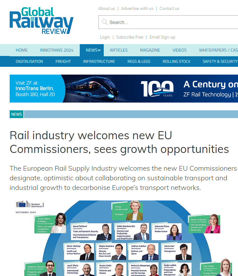 Rail industry welcomes new EU Commissioners, sees growth opportunities (Global Railway Review)