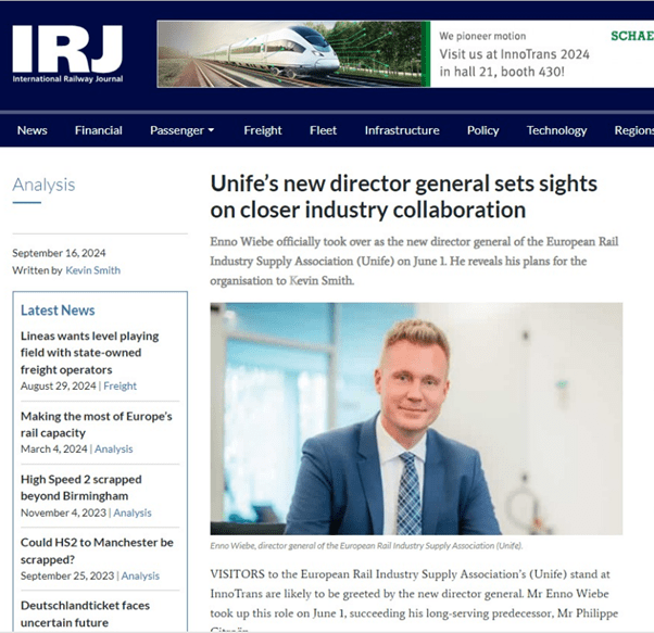 UNIFE’s new director general sets sights on closer industry collaboration (IRJ)