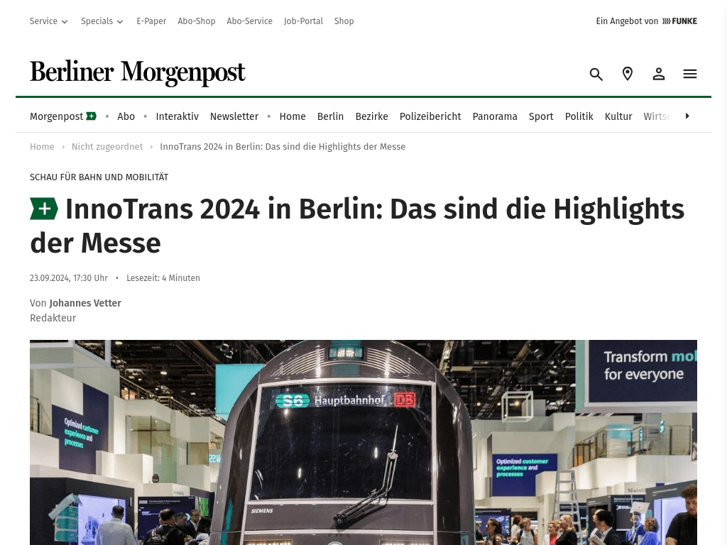 InnoTrans 2024 in Berlin: Das sind die Highlights der Messe (Berliner Morgenpost)