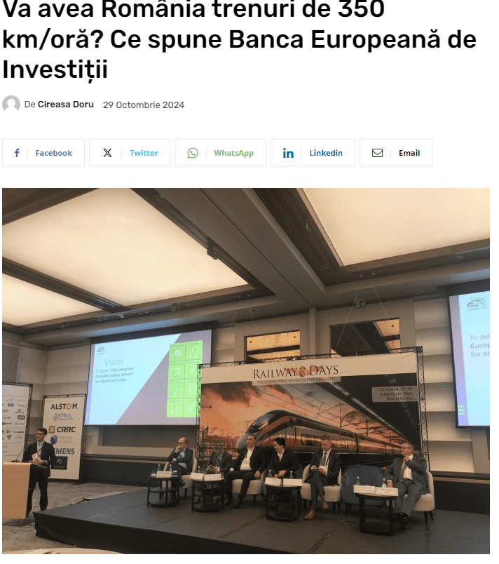 Va avea România trenuri de 350 km/oră? Ce spune Banca Europeană de Investiții (Club Feroviar)