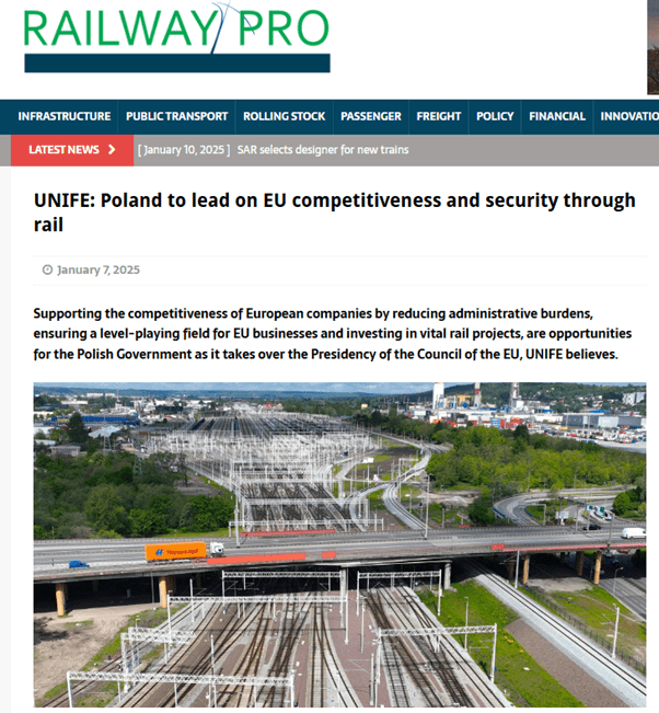 UNIFE: Poland to lead on EU competitiveness and security through rail (Railway Pro)