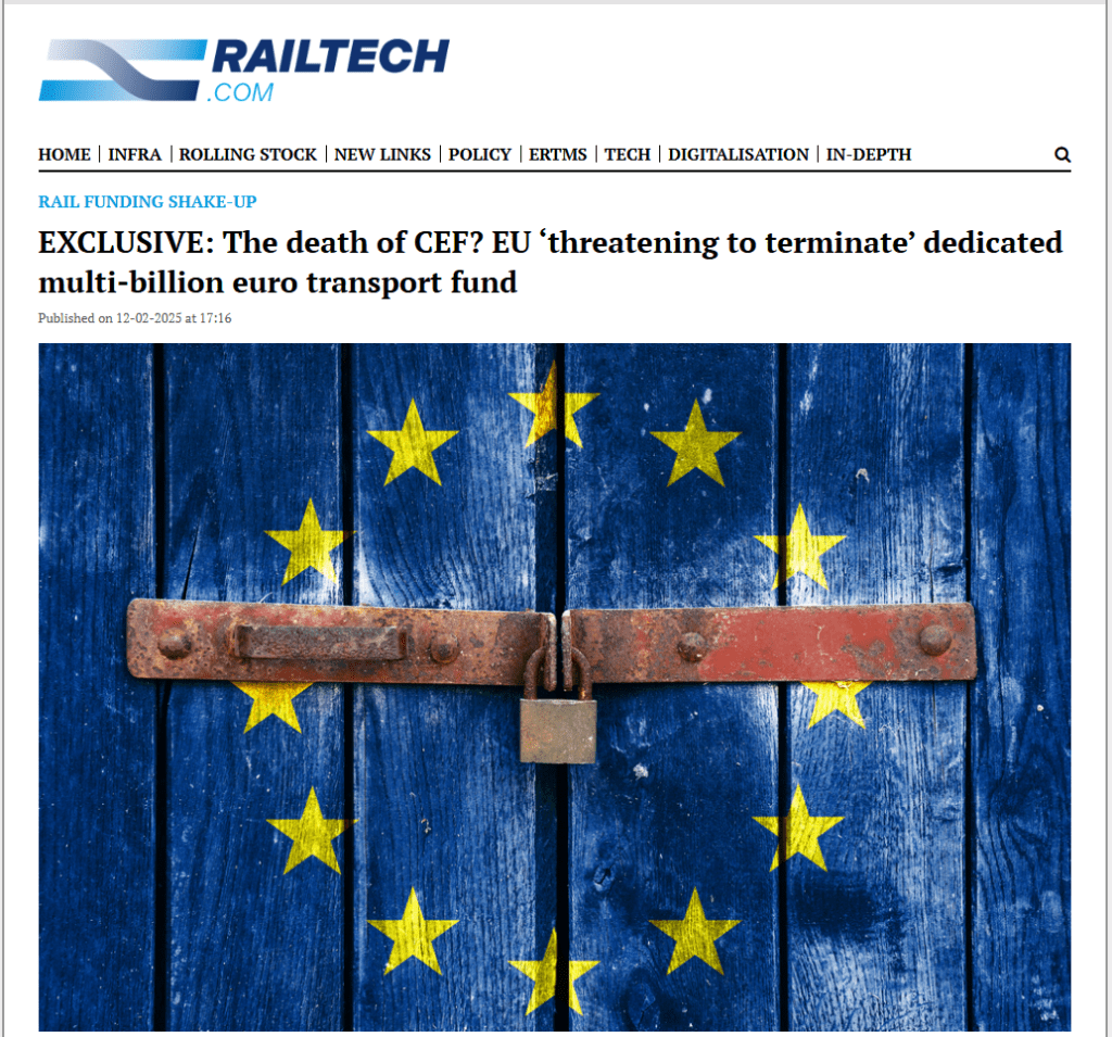 The death of CEF? EU ‘threatening to terminate’ dedicated multi-billion euro transport fund (RailTech)