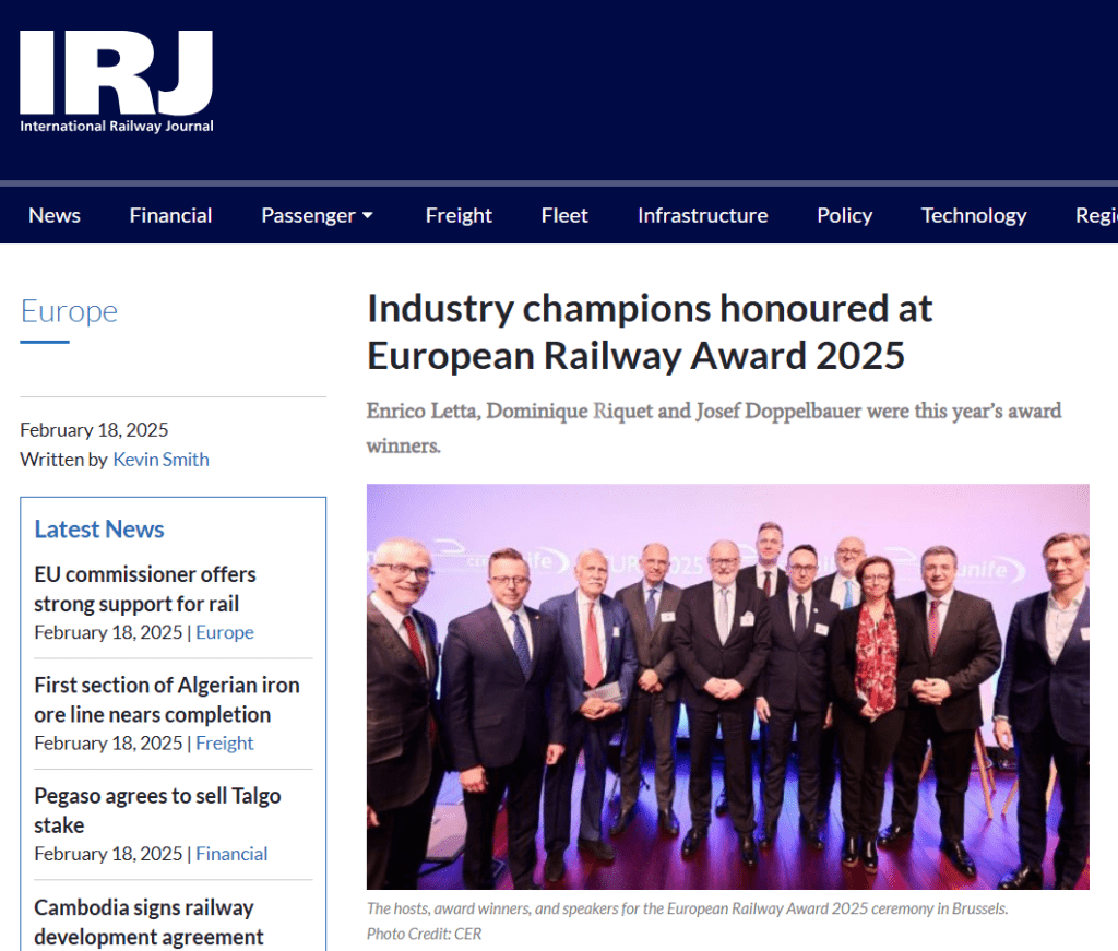 Industry champions honoured at European Railway Award 2025 (IRJ)