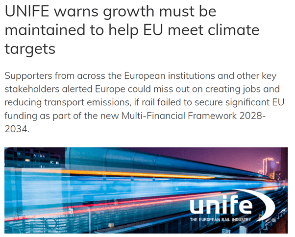 UNIFE warns growth must be maintained to help EU meet climate targets (Global Railway Review)